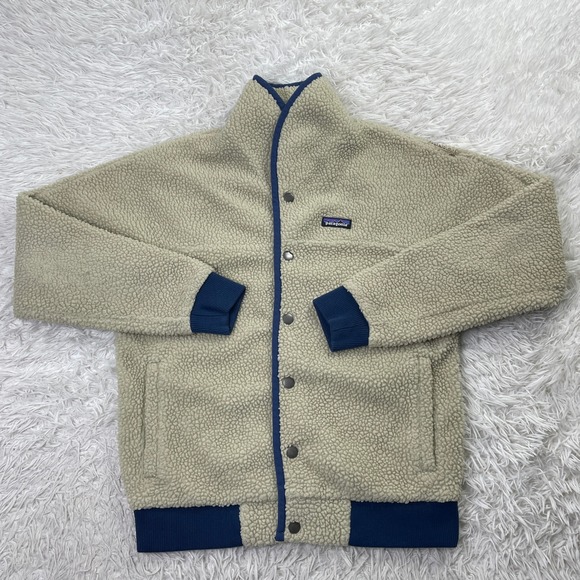 Patagonia Jacket Mens Medium Beige Snap Front Retro-X Pile Fleece Pockets Men M